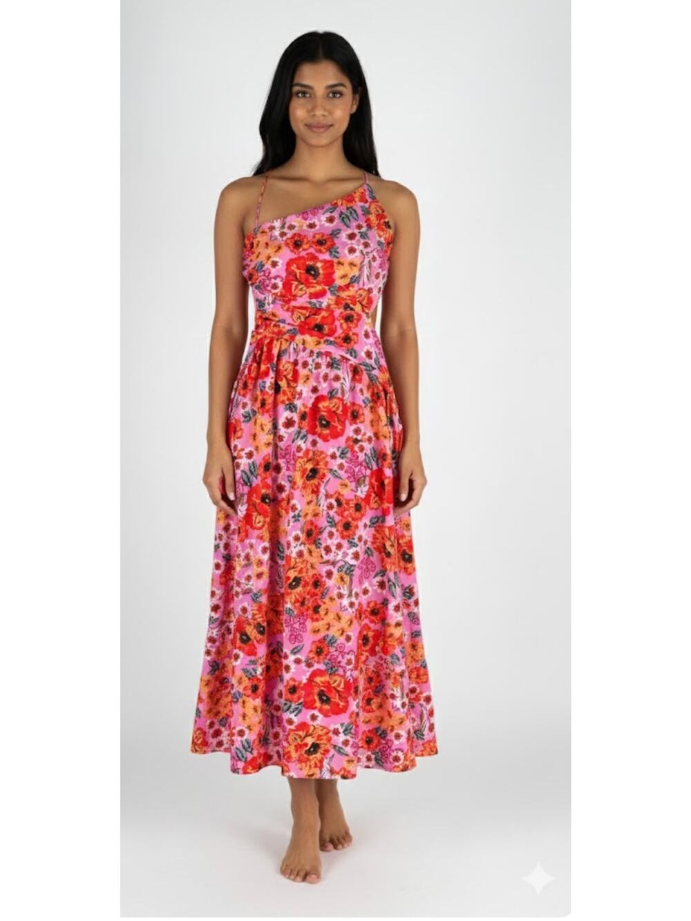 Sundae Muse Floral Halter Cut Out Back Midi Dress Pink Orange Womens Size 12